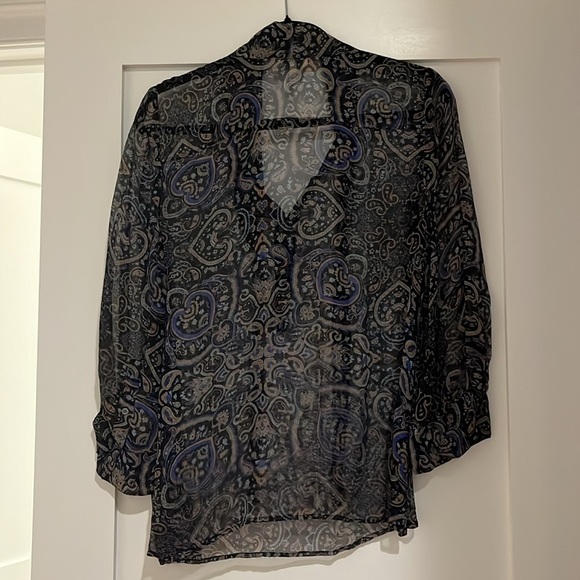 Joie Sheer Blouse with Buttons and Tie Paisley Medium - Picture 4 of 5